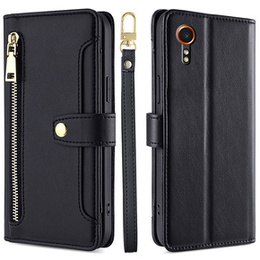 Pattintható tok a Samsung Galaxy Xcover 7, Wallet Zipper Pocket, fekete