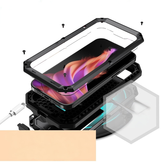 Tojás iPhone 15 Plus, R-JUST CamShield Slide, páncélozott, fekete
