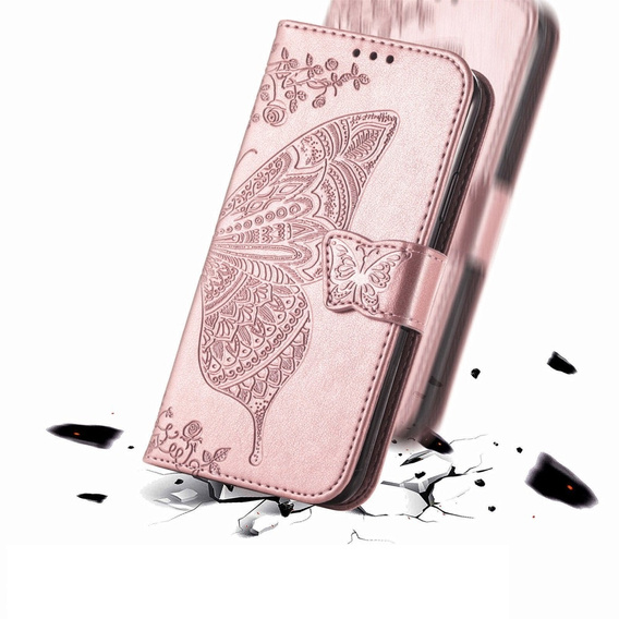 Pántos tok Xiaomi Redmi 15 5G / 4G, pillangó, rózsaarany