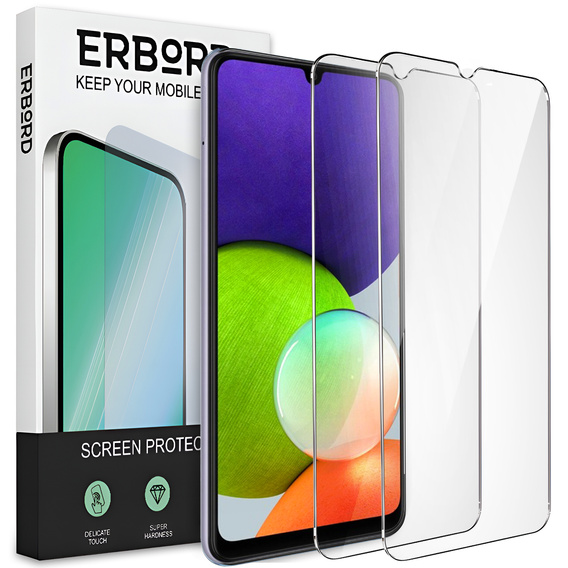 2x edzett üveg a Samsung Galaxy A22 5G, ERBORD 9H Hard Glass a képernyőn