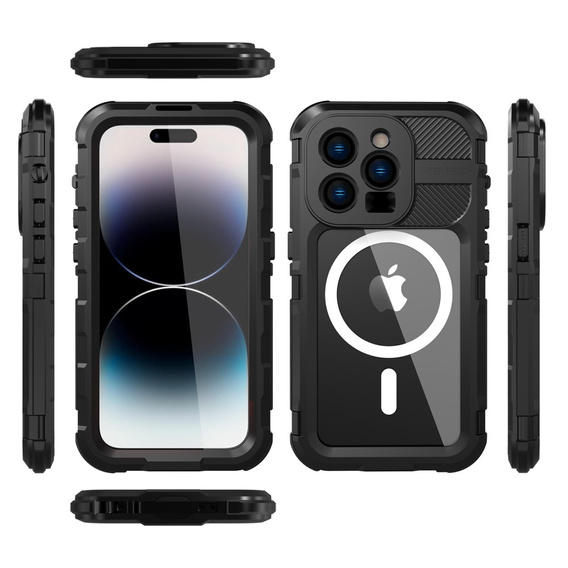 IP68 vízálló tok iPhone 14 Pro készülékhez, SHELLBOX MagSafe, fekete
