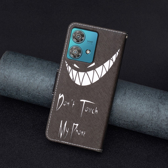 Pattintható tok a Motorola Edge 40 Neo, Wallet, Don't Touch My Phone, fekete