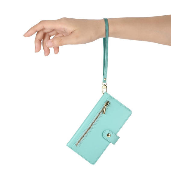 Pattintható tok a iPhone 16, Wallet Zipper Pocket, zöld