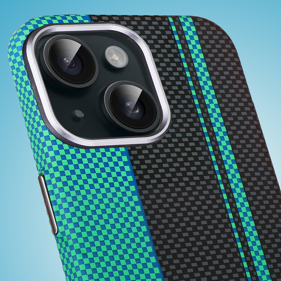 Tok iPhone 15, Carbon Fiber MagSafe, fekete / kék