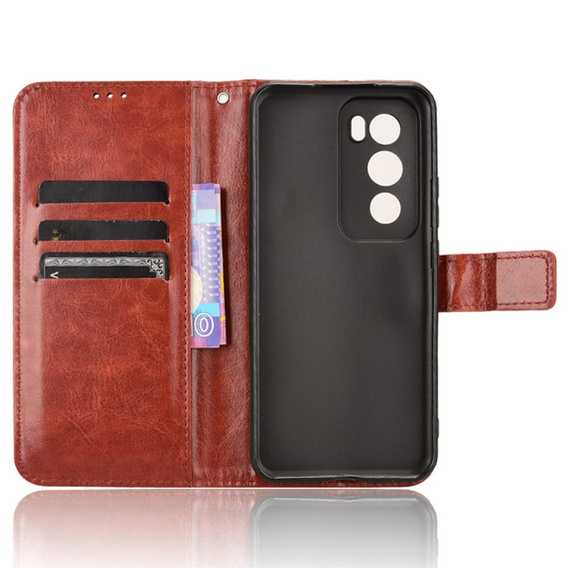 Pattintható tok a Oppo Reno 12 Pro, Crazy Horse Wallet, barna