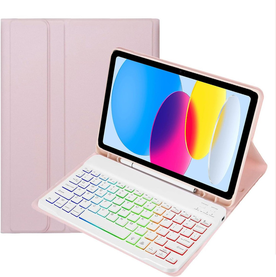Kivilágított bluetooth billentyűzettel ellátott tok iPad 10.9 2022 (10 gen.), rózsaszín