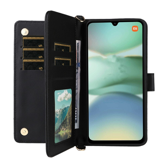 Tok patenttal a Xiaomi Redmi A5-hez, Crossbody Leather Wallet, fekete