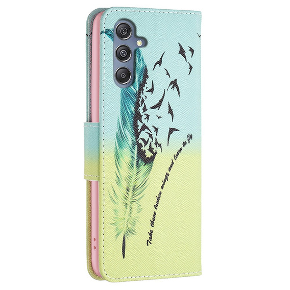 Pattintható tok a Samsung Galaxy M34, Wallet, feather, kék