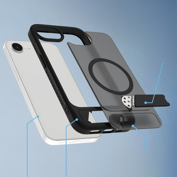 Tok iPhone 16E, Kickstand Matt Case, MagSafe, fekete