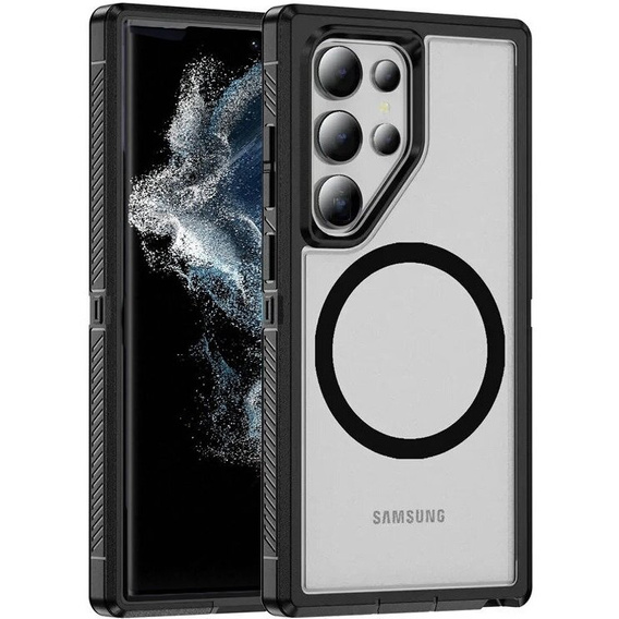 Tok kerettel Samsung Galaxy S22 Ultra készülékhez, MagSafe-hoz, átlátszó / fekete
