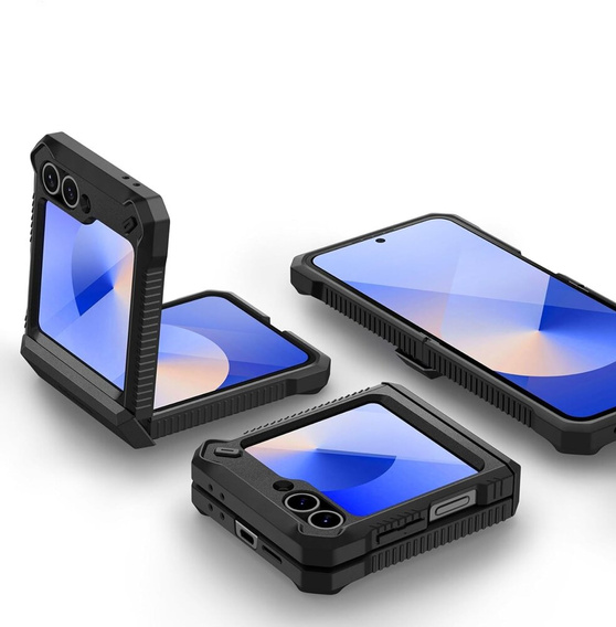 Páncélozott tok Samsung Galaxy Z Flip7 FE / Z Flip6 készülékhez, Dexnor Clip Holder, fekete