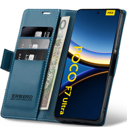 Tok Xiaomi Poco F7 Ultra, ERBORD Glossy Litchi, pénztárca patenttal, kék