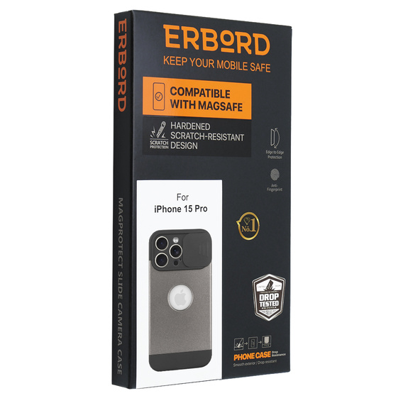 Telefontok a iPhone 15 Pro, ERBORD MagProtect Slide Camera, titánium szürke