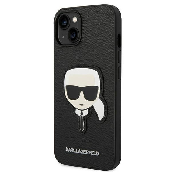 Karl Lagerfeld Telefontok a iPhone 14 Plus, Saffiano Karl's Head Patch, fekete