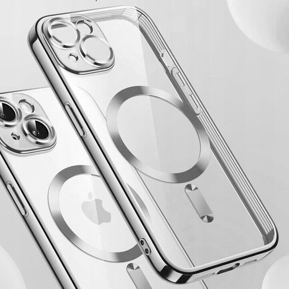 Tok iPhone 14 Plus-hoz, Electro MagSafe, ezüst + üveg a képernyőhöz