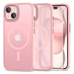 Tok iPhone 15-hoz, MagSafe, ERBORD Matt Case, rózsaszín + képernyőüveg