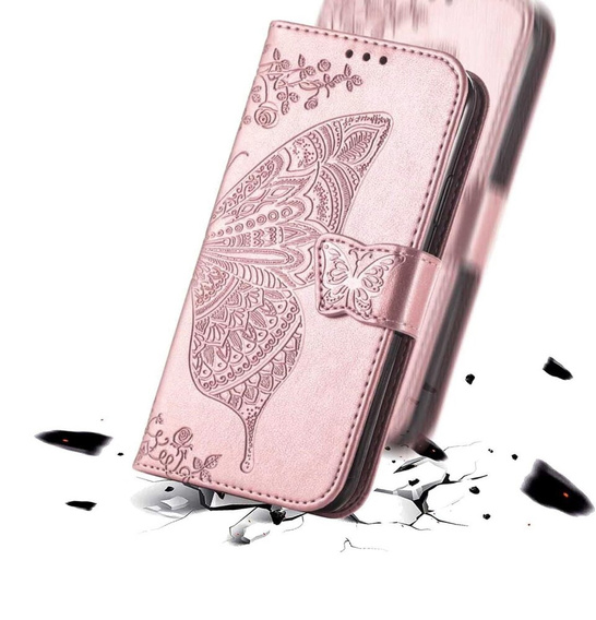 Pattintható tok a Realme 14X / Realme C75, Butterfly, rózsaszín rose gold