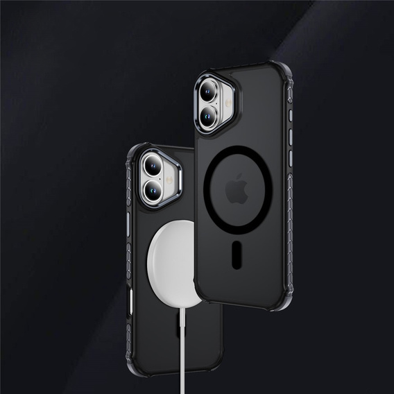 Matt tok iPhone 17 készülékhez, páncélozott, MagSafe-hoz, füstölt, fekete oldallapokkal