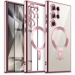 Tok Samsung Galaxy S24 Ultra-hoz, Electro MagSafe, rózsaszín rose gold+ Teljes ragasztó kerámia üveg