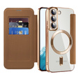 Pattintható tok a Samsung Galaxy S22 5G, RFID Wallet MagSafe CamShield, barna