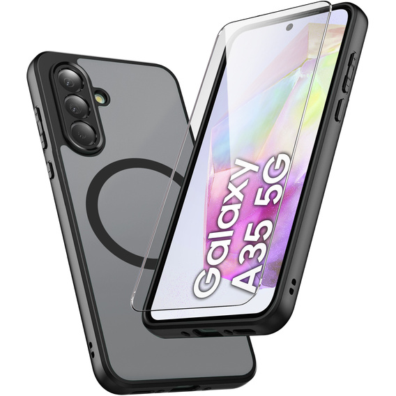 Tok Samsung Galaxy A35 4G/5G-hoz, MagSafe, ERBORD Matt Case, fekete + képernyőüveg