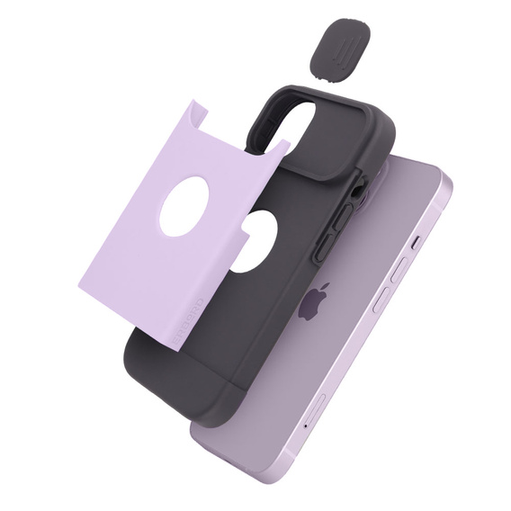 ERBORD MagSafe Cam Slider tok, lila + képernyővédő üveg iPhone 13 / iPhone 14 készülékekhez