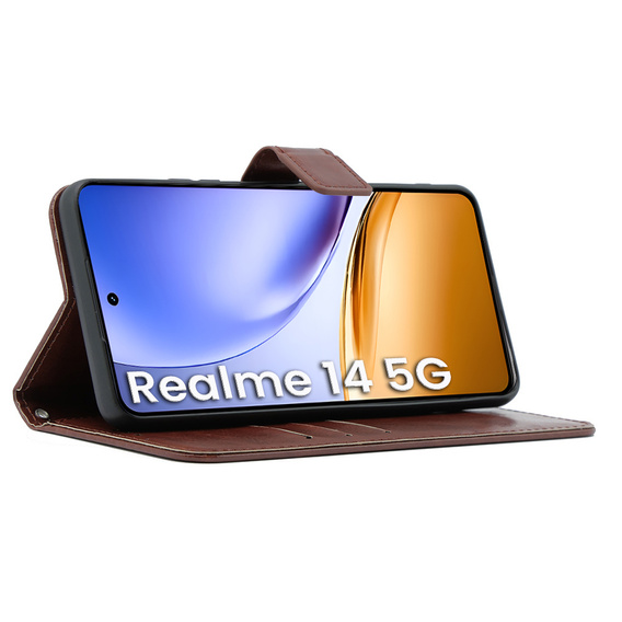 Pattintható tok a Realme 14 5G / Realme 14T 5G, Crazy Horse Wallet, barna
