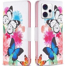 Pattintható tok a Motorola Moto G53 5G / G23 / G13, Wallet, butterfly, fehér