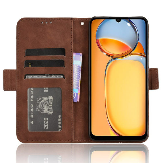 Pattintható tok a Xiaomi Redmi 13C / Poco C65, Card Slot, barna