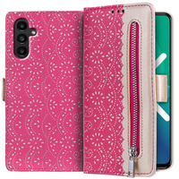 Flap tok Samsung Galaxy A04S / A13 5G, Wallet Pocket Zipper Lace, piros