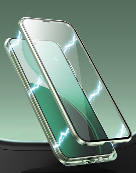 Tok Oppo Reno 14, mágneses kettős üveg, átlátszó, zöld oldallal