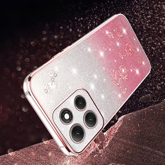 Tok Motorola Moto G56 5G, Glitter Flower, rózsaszín rose gold
