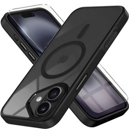 Tok iPhone 16-hoz, MagSafe, ERBORD Matt Case, átlátszó / fekete + képernyőüveg