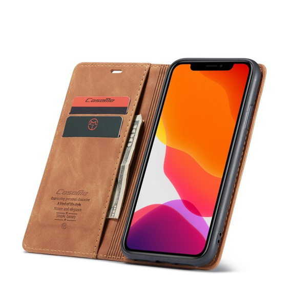 CASEME tok iPhone 11, Leather Wallet Case, barna