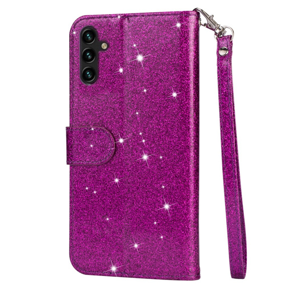 Pattintható tok a Samsung Galaxy A56 5G, Wallet Zipper Pocket Glittery, lila