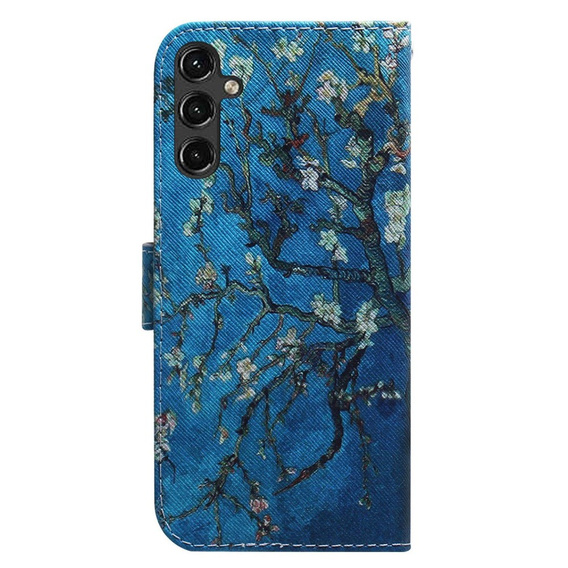 Pattintható tok a Samsung Galaxy A14 4G/5G, Wallet, Sakura, kék
