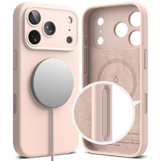 Ringke tok iPhone 17 Pro Max készülékhez, Szilikon mágneses MagSafe, rózsaszín homok