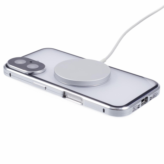 Magnetic Dual Glass MagSafe tok iPhone 16, ezüst