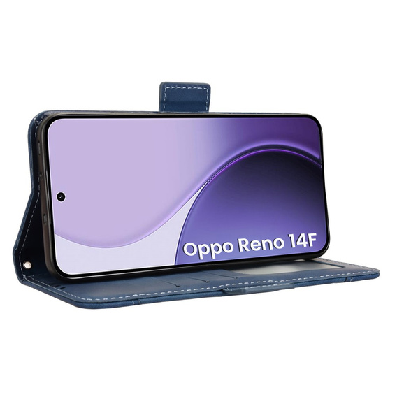 Flap tok Oppo Reno 14F, kártya slot, pénztárca, tengerészkék