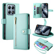 Pattintható tok a Xiaomi 14T Pro, Wallet Zipper Pocket, zöld