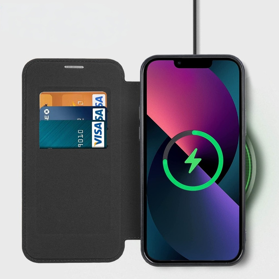 Pattintható tok a iPhone 13, RFID Wallet MagSafe CamShield, fekete