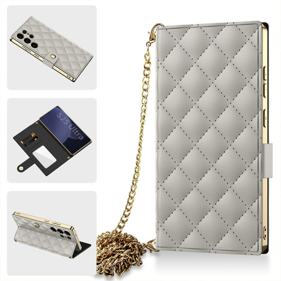 Flip tok Samsung Galaxy S25 Ultra készülékhez, GKK Mirror Wallet, titánium szürke