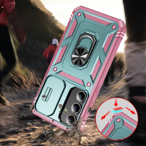 Telefontok a Samsung Galaxy S24+ Plus, CamShield Slide, zöld / rózsaszín 