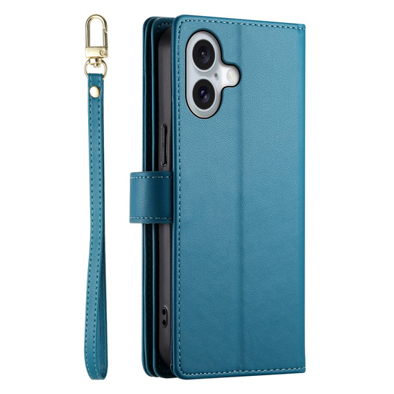 Pattintható tok a iPhone 16, Wallet Zipper Pocket, kék