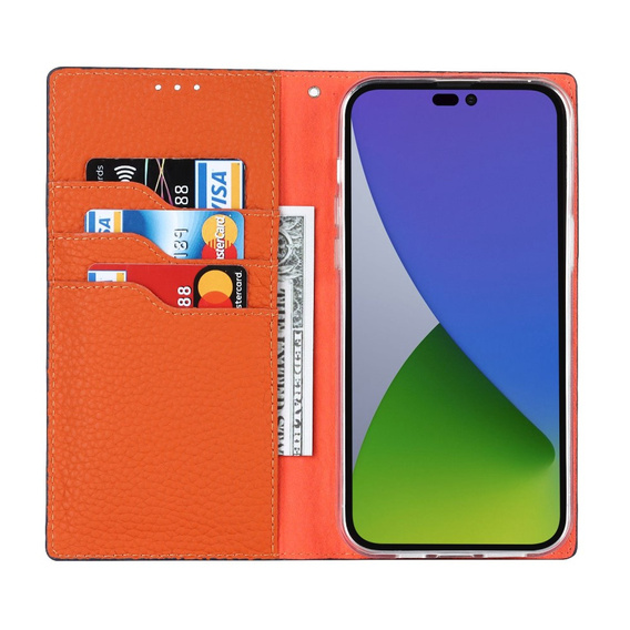 Pattintható tok a iPhone 14 Pro, Litchi Skin Grain, sötétkék