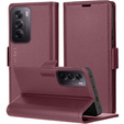 Tok Oppo Reno 12 Pro, ERBORD Glossy Litchi, pénztárca patenttal, piros