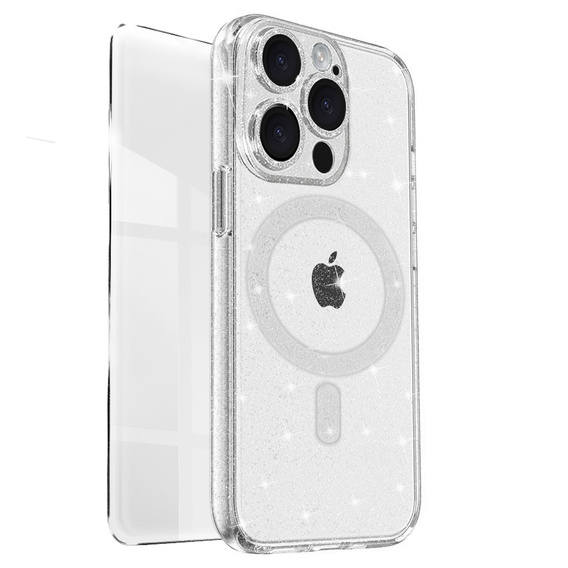 Tok iPhone 16 Pro-hoz, ERBORD Glitter MagSafe, átlátszó + képernyőüveg