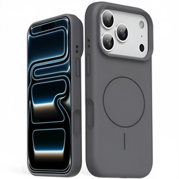 Szilikon tok iPhone 17 Pro készülékhez, MagSafe, ütésgátló, szürke