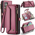 Tok CASEME Samsung Galaxy S25 Ultra, RFID Leather Wallet, vállpánttal, piros