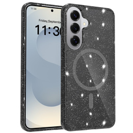 Csillogó tok, MagSafe-hez, Samsung Galaxy S26 Plus-hoz, átlátszó/fekete